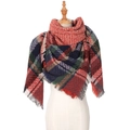 Plaid scarf with red and green pattern and fringe on a wooden mannequin - Orange (S2-05#)