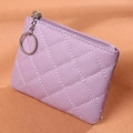 Quilted lavender PU leather mini coin purse with zipper closure and metal keychain - Purple