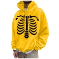 Yellow fleece-lined hoodie featuring a black skeleton ribcage print on the front - S / Tops / Yellow