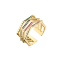 Geometric multilayer open ring in 18K gold plating with vibrant multicolored zircon stones - Adjustable Open / Multicolor Zirconia Style (11111)