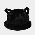 Detailansicht des flauschigen schwarzen Fischerhuts mit süßen Katzenohren aus Kunstpelz - M (56-58cm) / Schwarz