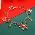 Detail of Christmas bracelet with enamel Santa, reindeer and tree charms on a toggle clasp - Silver Santa Claus Style (A-165)