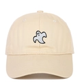 Close-up of beige cotton baseball cap featuring ghost embroidery and classic curved brim - Adjustable / Off White