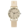 Minimalist cream beige quartz watch with heart second hand and soft silicone strap - Khaki