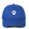 Navy blue cotton baseball cap featuring a white embroidered paw print on the front - One Size / Blue