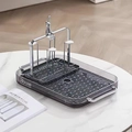 Silver metal cup draining rack with dark gray tray and rabbit ornament for home storage - House Smoke Gray Tray + 4 Cup Rack