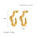 Polished golden C-shape stainless steel wavy earrings with 19mm height and 18mm width - Gold Irregular Wavy Texture