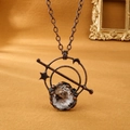 Vintage bronzen hemelse ketting met wassende maan en natuurlijke geode kristalsteen - Antieke Koperen Maan Ster Geode Stijl