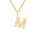 Elegante collana in acciaio inossidabile dorato con ciondolo iniziale M e perle incastonate - Lettera M - Oro