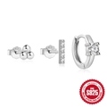 Three-piece set of 925 sterling silver mini geometric butterfly and stud earrings in silver - Gem Bar Stud & Large Gem Hoop Set / Silver
