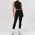 Schwarzes Set für Damen mit kurzem Stehkragen-Top und Yoga-Leggings mit hoher Taille - S / Weste + Leggings Premium Schwarz