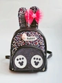 Kids black and purple sequin rabbit backpack with bow and glitter paws detail - 20*16.5*9CM / Black