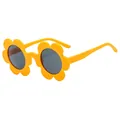 Kids' yellow sunflower sunglasses with round dark lenses and a playful floral frame - Matte Orange Yellow Frame Grey Lens