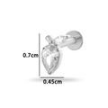 Silver G23 titanium labret stud with leaf-shaped marquise zircon inlay and flat back - Leaf Style (T2511-8#) / Silver