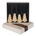 4-piece stainless steel cheese knife set with Christmas tree wooden handles in a gift box - Black