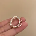 Double-layered open ring with delicate white pearls and minimalist silver band - J953 Double Layer Style (J953)