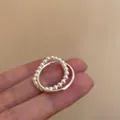 Double-layered open ring with delicate white pearls and minimalist silver band - J953 Double-layer Pearl Silver Ring / Silver
