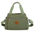 Army green nylon tote bag with leather accents and multi-compartment design - Green