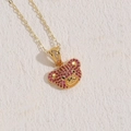 Golden necklace with red zircon bear head pendant in a sparkling pave setting - 14K Gold Rose Red Zircon