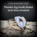 Pendentif vintage avec géode d'agate, monture en bronze et grappe de cristaux naturels - Pendentif Style Panier de Fleurs Géode Vintage