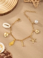 Golden ocean charm bracelet with starfish, shell, pearl, and letter L charms for women - Letter L(L)