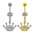 Sparkling crown navel rings in gold and silver steel with white cubic zirconia stones - Silver White Rhinestone / Silver Clear Zirconia