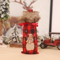 Christmas red and black buffalo plaid wine bottle cover with fur collar and snowman patch - Snowman