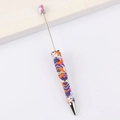 DIY beadable pen with abstract purple and orange wave patterns on a silver metal body - 14# Pattern (Abstract Texture)