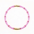 Bamboo style metal bangle with pink enamel finish and golden snap clasp closure - Barbie Pink