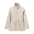 Damen Trenchcoat in Beige mit Stehkragen, Schal-Design und Bindegürtel Taille - S / Gebrochenes Weiß