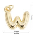 Macro shot of 14.6mm gold bubble letter W pendant with precise weight and size dimensions - Letter W Style (DZ-2829)
