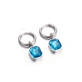 Silver drop earrings featuring emerald-cut deep blue crystal in a minimalist setting - Silver Blue