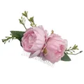Handmade bridal hair comb with pink silk peony flowers and green leaves on silver base - FS39-1 Pink