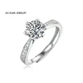 Adjustable silver ring featuring a sparkling six-prong moissanite and side stones - R12341 Moissanite Style / 1 Carat / 6.5mm