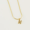 Gold snake chain necklace with sparkling zircon-paved letter N pendant for women - Letter N / Gold