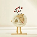 Statuetta renna pecora in feltro di lana con corna in legno e dettaglio stella oro - Pecora Renna Bianco / 12*19*5cm