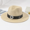 Cappello Panama in paglia beige con cinturino in pelle a borchie bohémien - M (56-58cm) / Beige