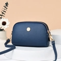 Dark blue cross-body coin purse in lychee pattern leather with double zippers - Blue
