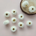 20mm white faux rabbit fur pompom beads with golden metal rings for DIY jewelry making - Off-white