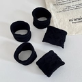 Set of five black thick elastic hair ties with textured fabric for daily hairstyling - 3# All Black (5pcs Bag)