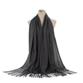 Solid charcoal grey cashmere-like scarf for women with soft fringe and fabric label - Dark Gray