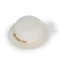 Dettaglio di un cappello di paglia bianco a cima piatta con catena in metallo dorato - Bambini (51-52CM) / crema