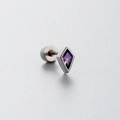 Silver titanium steel stud earring featuring a purple rhombus zircon and flat back screw - Purple (Single Piece)