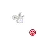 Detailed view of S925 sterling silver cartilage stud with crown design and zircons - Single Platinum #4 (Crown Shape)