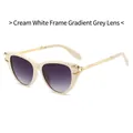 Cat eye sunglasses with cream frame, gradient gray lenses and gold metal temples - Off-white Frame Approaching Gray Film
