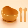Orange baby silicone suction bowl set with spoon and fork for self-feeding - Snail Bowl 2-Piece Set (Bowl + Fork & Spoon) / Ginger Yellow