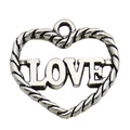 Silver vintage heart pendant with镂空 'LOVE' design and twisted rope border - Heart Love Letter (10902)