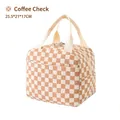 Insulated corduroy lunch bag with coffee checkered pattern and top handle 25.5x21x17cm - Coffee Plaid