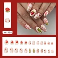 Set de uñas postizas con fresas y ranas, lazos 3D y diseños florales de tulipanes - Fresa Dulce (W1968) [Estilo Pegamento]