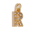 Detailed view of a gold-plated letter R charm pendant with sparkling white zircons - Letter R / Gold